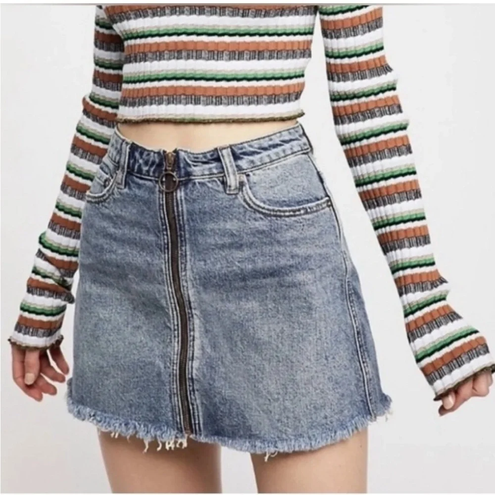 We The Free by Free People Zip It Up Denim Mini Jean Skirt Size 27 (size…